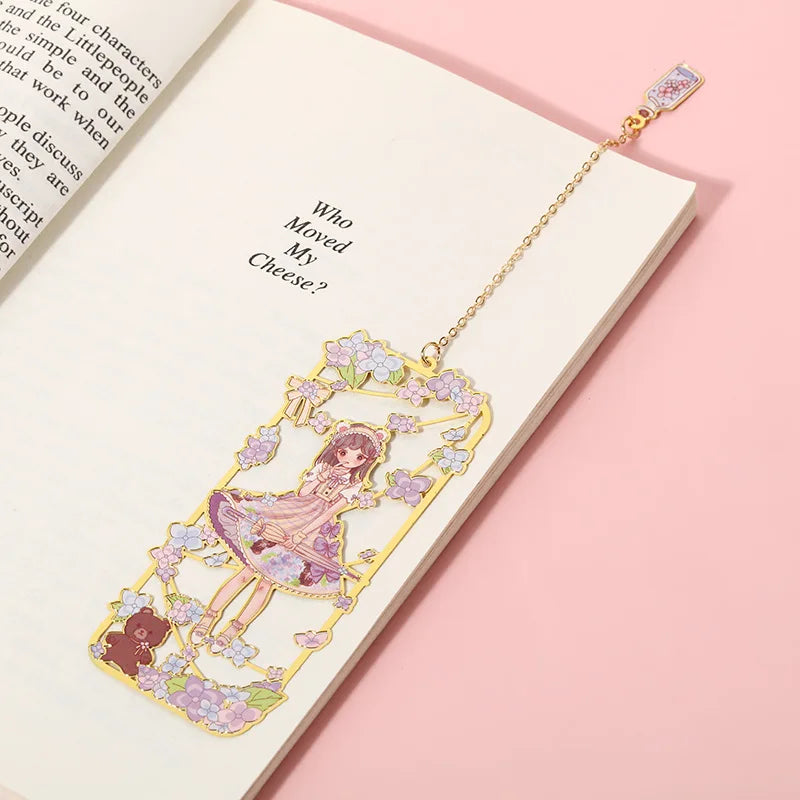 Cartoon Cute Girl Bookmark Copper Metal Hollow Out Process Student Bookmark School Supplies Stationery