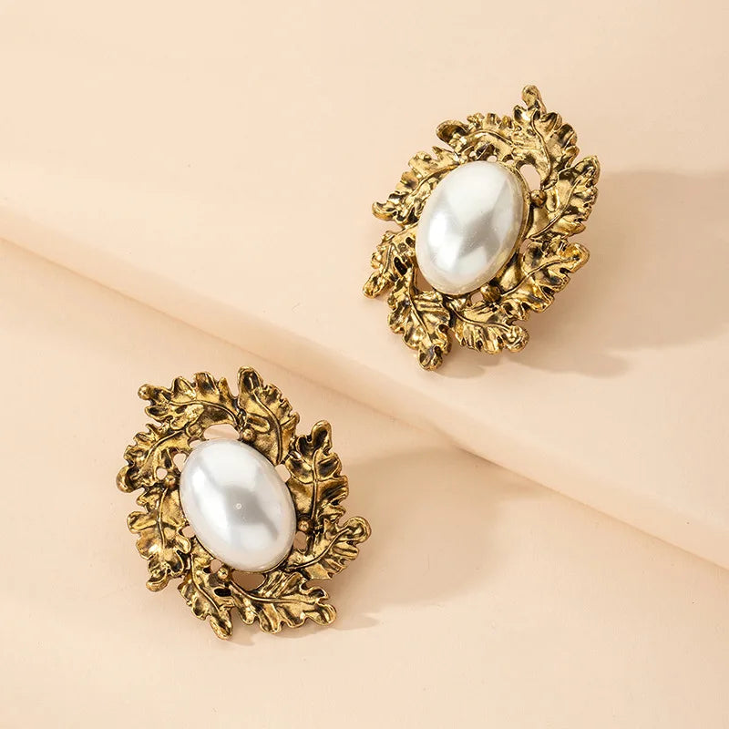 Boho Metal Vintage Geometry Pearl Earrings Elegant Temperament Personality Fashion Earrings For Women Piercing Luxury Jewelry