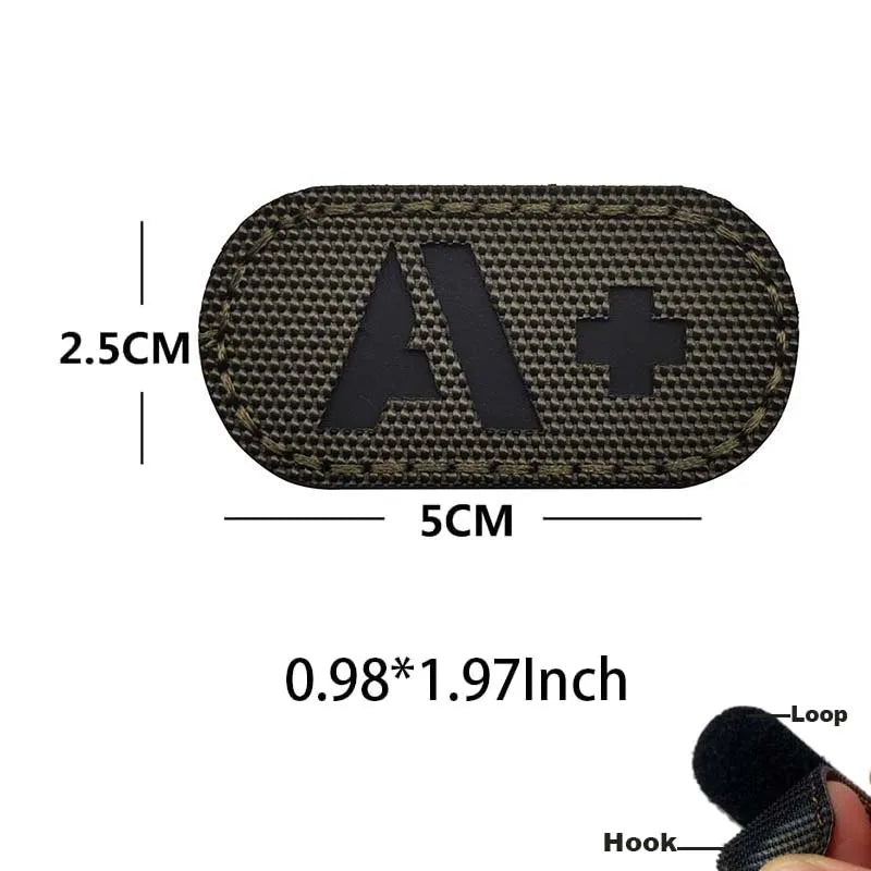 5*2.5CM IR Reflection Blood Type A B AB O POS NEG Embleem Hook and Loop Patches,Tactical Badges Clothes Stickers Glow in Dark
