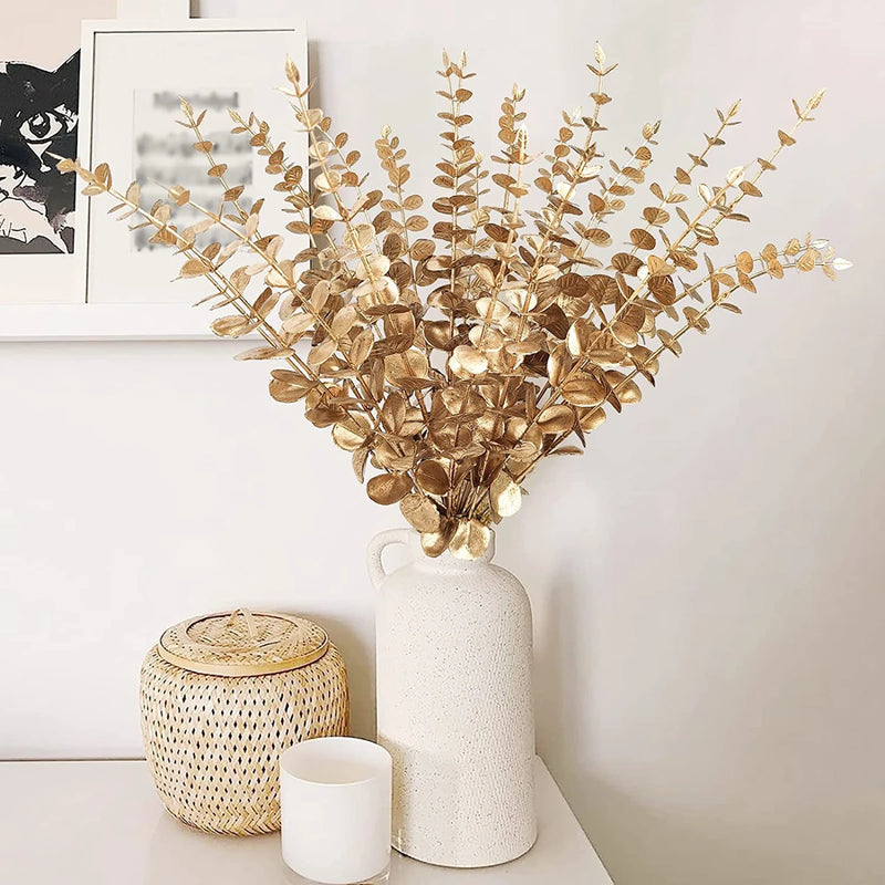 20PCS Artificial Eucalyptus Leaves Greenery Stems With Frost for Vase Home Party Wedding Decoration Outdoor Garden Christmas