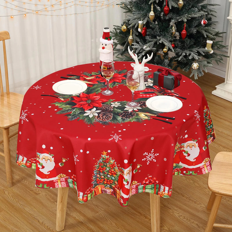 Christmas Round Tablecloth Santa Claus Snowman Table Cloth Merry Christmas Decorations for Home 2024 Xmas Navidad New Year Decor