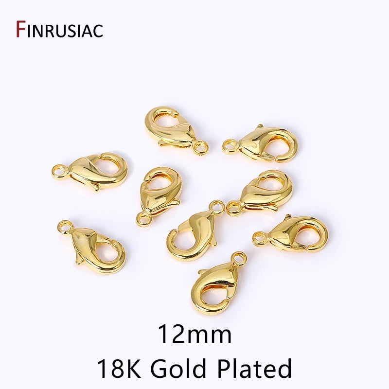 14k/18k Gold Plated Brass 10mm 12mm Lobster Clasps For Jewelry Making, Handmade DIY Jewelry Necklace Accessories Wholesale