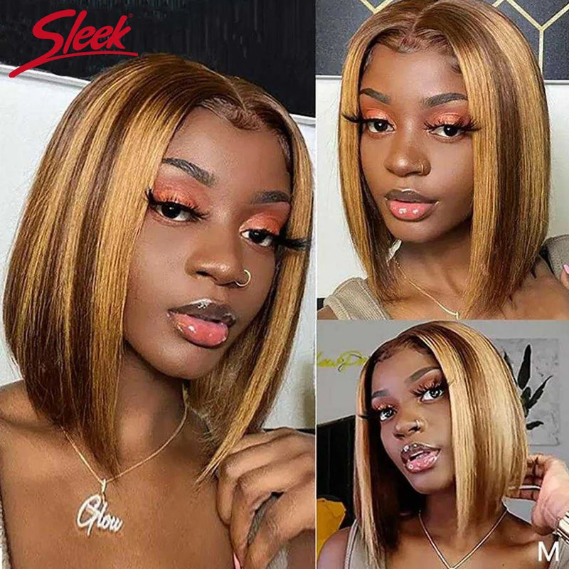 Highlight P4/27 Peruvian Remy Hair Short Bob Ombre Human Hair Wigs Blond Wig Straight Bob Wig 13*6*1 Lace Front Wigs For Women