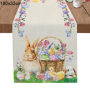 2024 Easter Rabbit Table Runner Linen Bunny Dining Table Cloth Placemat Spring Holiday Happy Easter Decoration For Home Kitchen