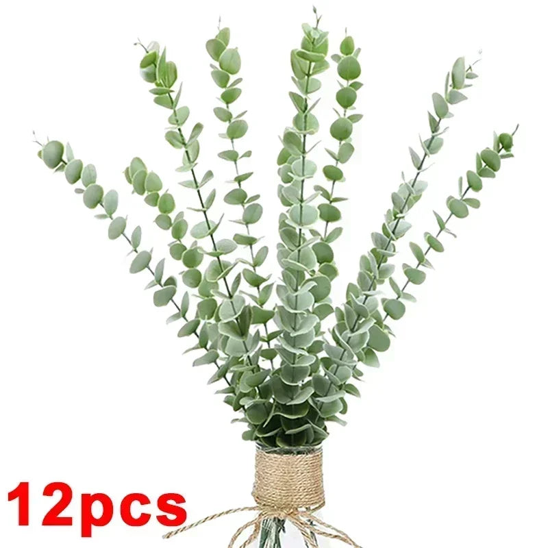 36/10PCS Artificial Eucalyptus Stems Green Leaves Fake Plants Home Flowers Bouquet Wedding Centerpiece Christmas Decoration