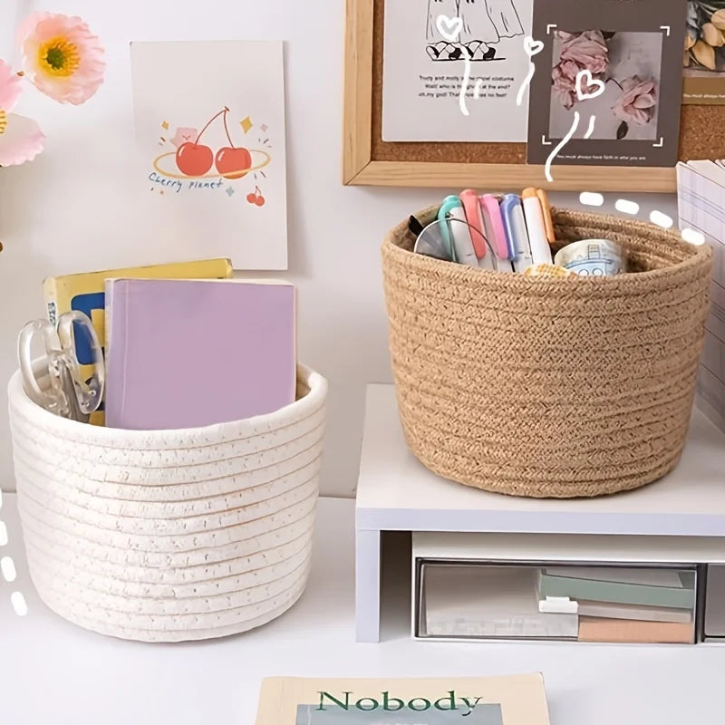Cute Storage Baskets Desktop Sundries Storage Basket Cosmetics Snack Porch Hand-Woven Cotton Thread Basket Stylish Home Decor