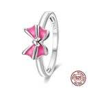 New Valentine's Day Rings Sweet Pink Zircon Princess Bows Size 7-9 For Women 925 Silver Ring Romantic Fine Jewelry Birthday Gift