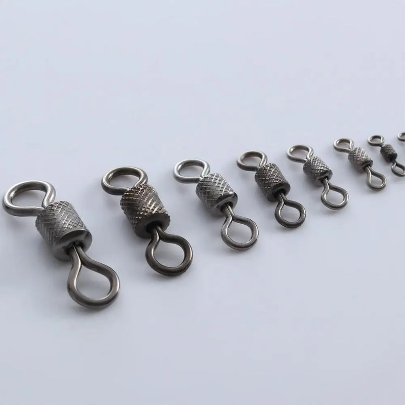 50PCS Stainless Steel Fishing Swivels Ball Bearing Swivel with Safety Snap Solid Rings Rolling Swivel Carp Fishing Accessories