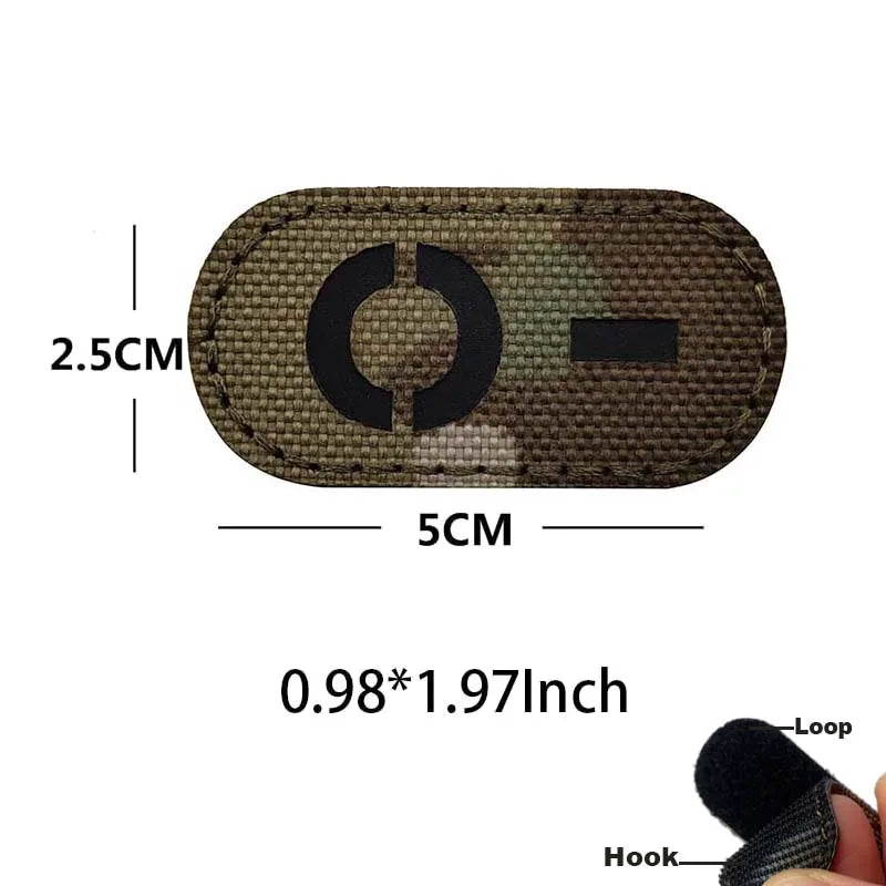 5*2.5CM IR Reflection Blood Type A B AB O POS NEG Embleem Hook and Loop Patches,Tactical Badges Clothes Stickers Glow in Dark