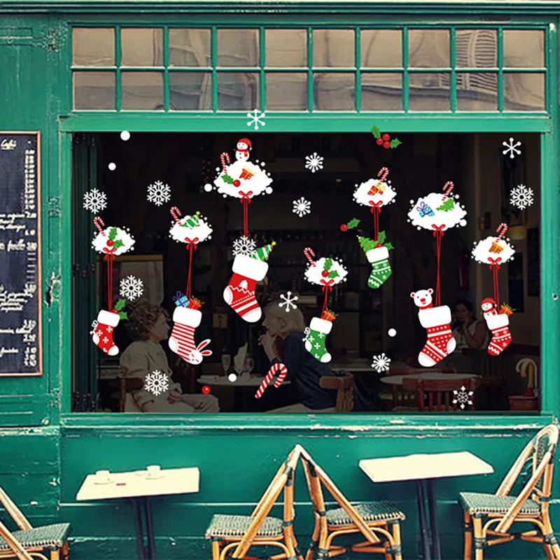 2025 New year Merry Christmas wall Window Stickers Elk Santa Claus Window Clings Decal Christmas Decoration For Home Navidad