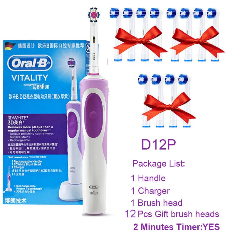 Oral B Electric Toothbrush Rotation Cleaning Oral 3D White Tooth Adult Vitality Tooth Brush Inductive Charging + Gift Brush Head