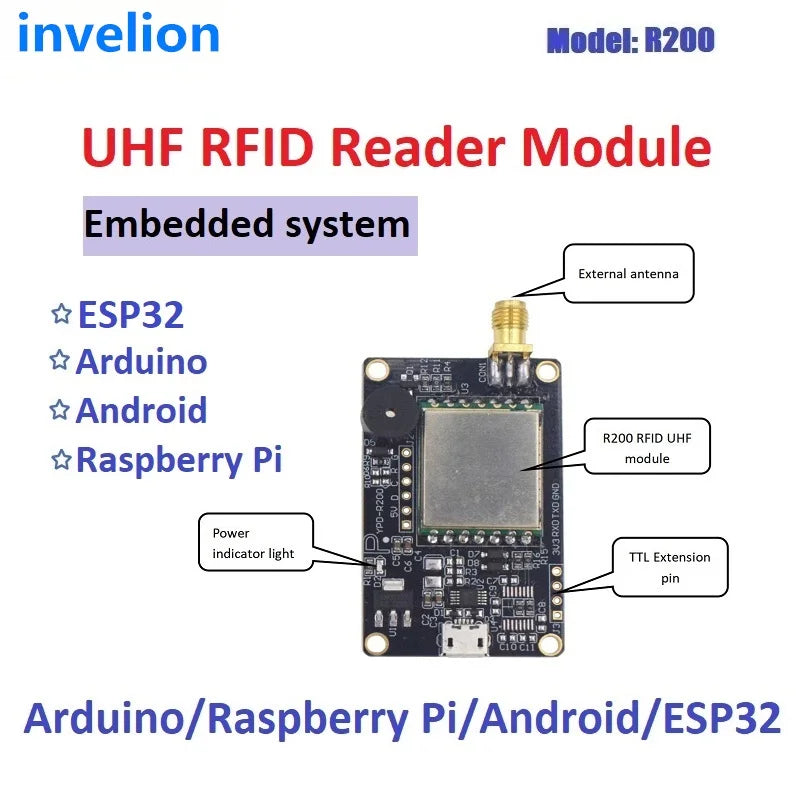 R200 Chip 2M Range UHF RFID Module TTL Uart USB RFID UHF Reader/Writer Compatible with 0-12dbi RFID Antenna ESP32 Raspberry Pi