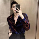 Male Shirts Shiny Hip Hop Long Sleeve Men's Shirt Casual Korean Style Trend Fashion Man 2024 Popular Clothes I Elegant Social