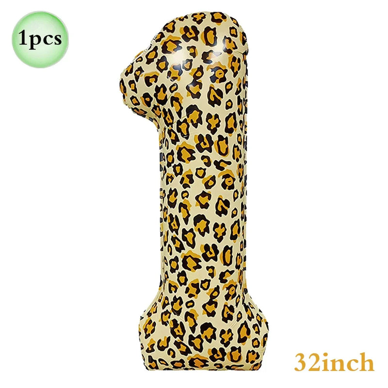 Jungle Safari Birthday 32Inch 1-9 Numbers Leopard Foil Balloon Land Animal Tiger Zebra Giraffe Disposable Tableware Party Decors