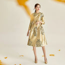 Luxury Trench Women Autumn Winter Jacquard Coat Covered Button Golden Dress Coat Jacket Overcoat New Year Evening Wear