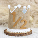 Boho 1/2 Birthday Crown Hat 6 Months Handmade Linen Hat Party Decoration Celebration Hat Photography Prop for Girls and Boys