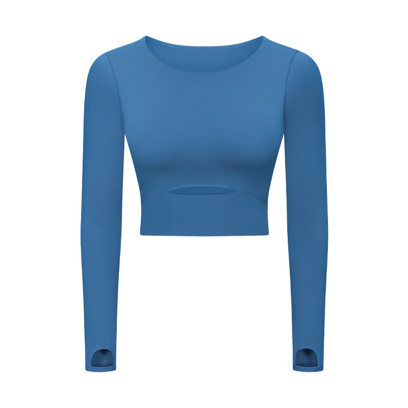 SHINBENE ARDOR Padded Gym Sport Long Sleeved Shirts Women Thicken Nylon Yoga Fitness Crop Shirts Long Sleeve with Thumb Holes