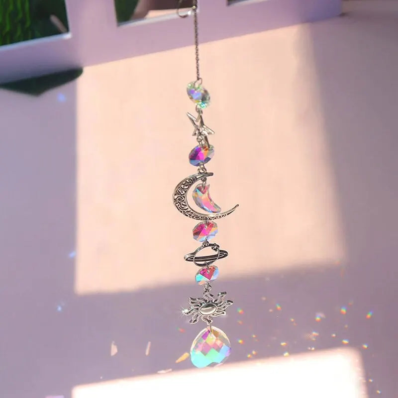 1 Pc Galaxy Star Moon Crystal Wind Chime Pendant for Home Decor Outdoor Garden Suncatcher Holiday Party Supplies