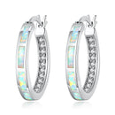 CiNily White Fire Opal Hoop Earrings With Stone Silver Plated Small Round Circle Chic Summer Punk Jewelry Best Gifts for Woman
