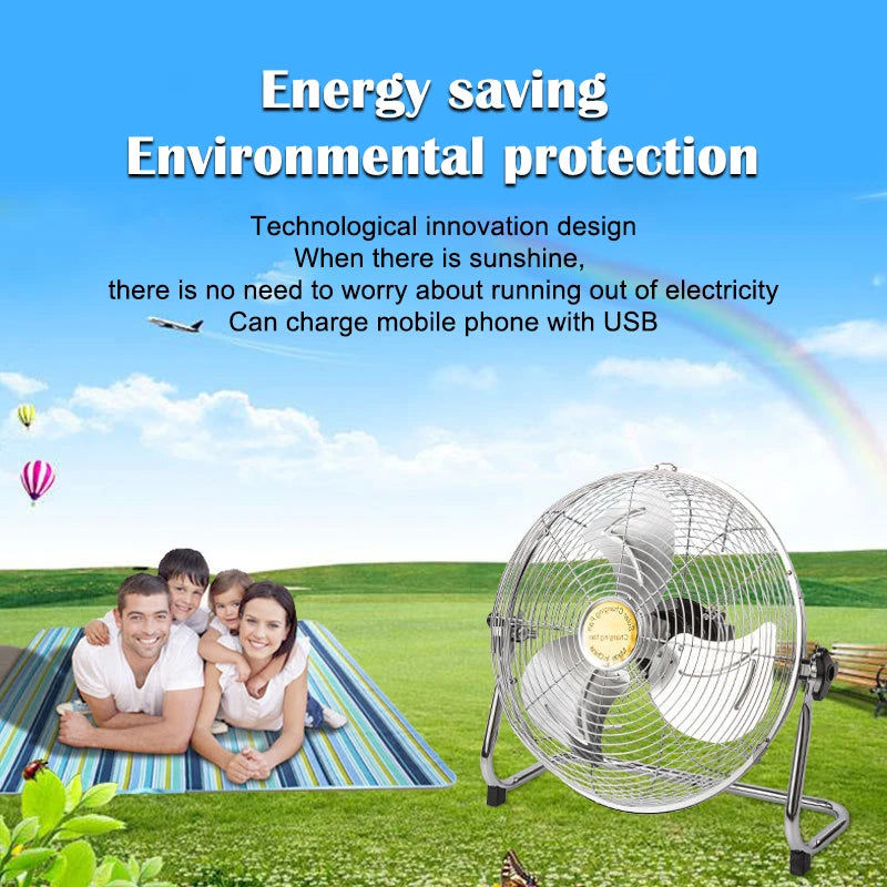 2024 New Household solar fan 12-speed large wind outdoor portable camping fan USB mobile phone fishing light charging