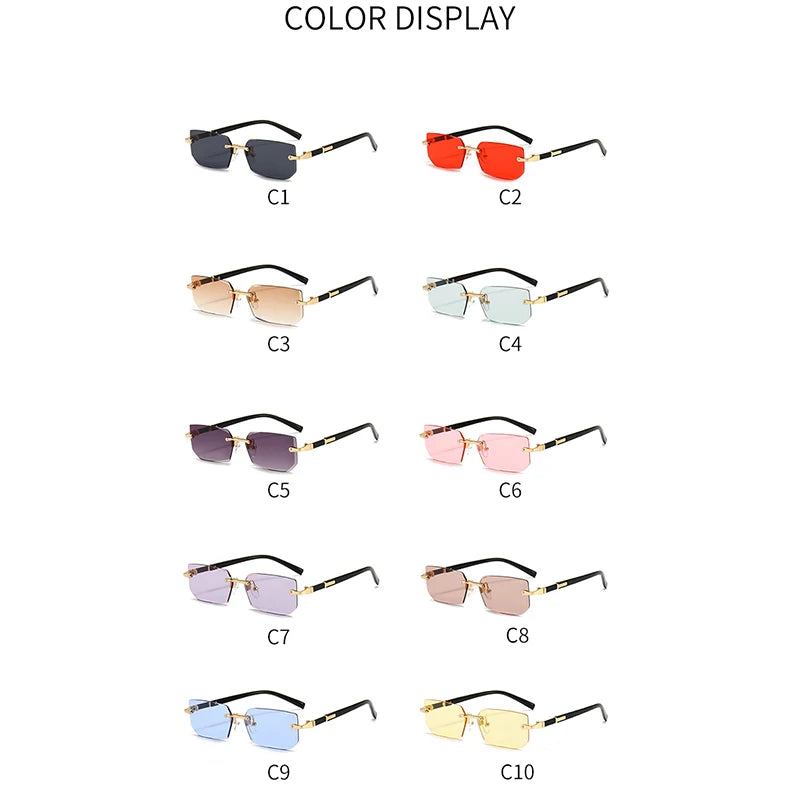 Rimless Rectangle Sunglasses Fashion Men Women Shades Small Square Sun Glasses For Female Trendy Summer Outdoor Accessory