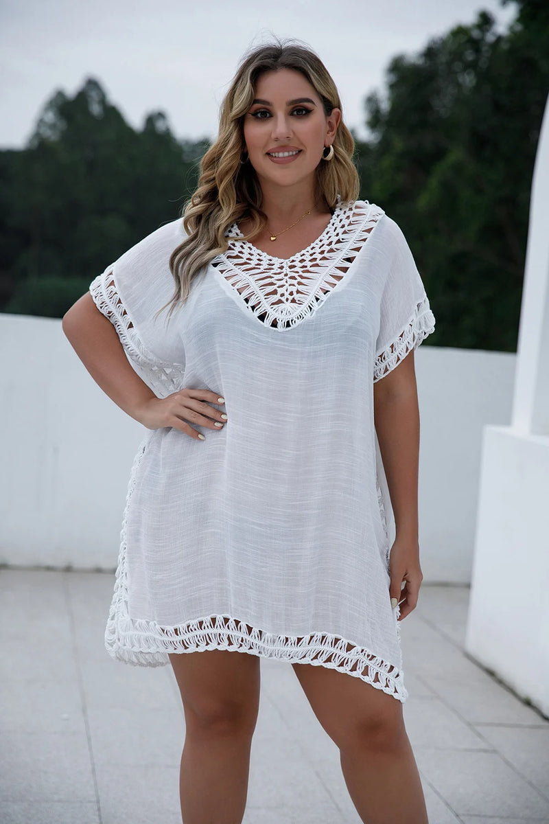 CROCHET BIKINI Plus Size Beach Tunic Women Swimwear Summer Sun Protection Clothes Cover Up Swim Beach Dress