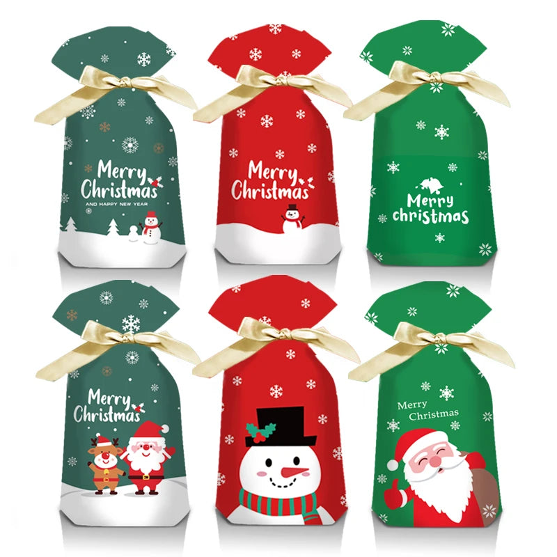 Hot Sale 10Pcs/Lot 15x23cm Christmas Plastic Gift Bag Party Favor Boutique Cosmetics Candy Gifts Packaging Bags With Drawstrings