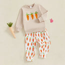 Baby Boy Easter Clothes Long Sleeve Round Neck Sweatshirt with Bunny Pattern Long Pants 2 Piece Set for Toddler Boys