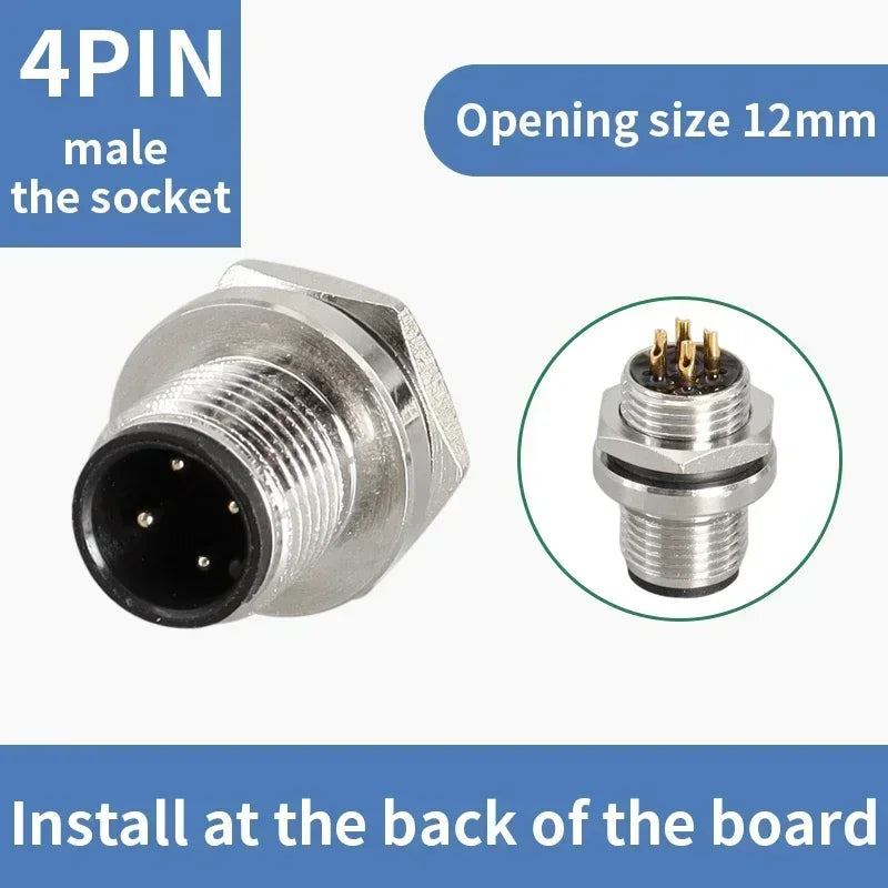 M12 flange mounting sensor connector  front/rear panel waterproof male&female plug screw threaded coupling 4 5 8Pin  connectors