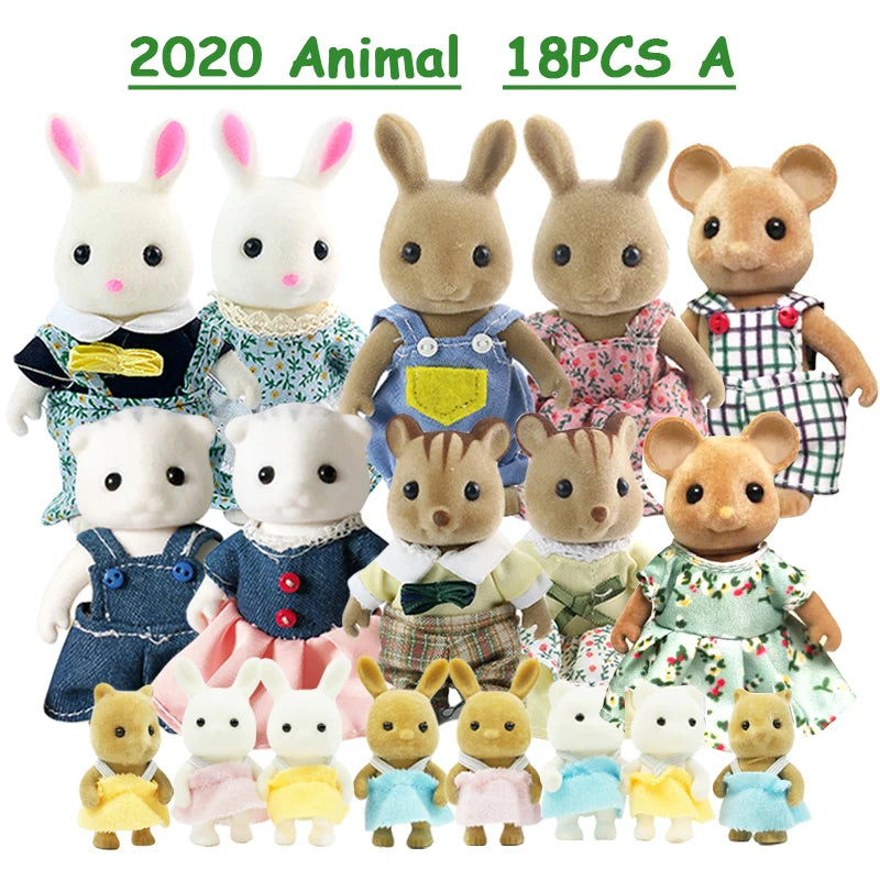 Easter Bunny 10-18Pcs Forest Family Miniture Animals Doll Toy Simulation 1:12 Reindeer Panda Figure Girl Dollhouse Birthday Gift