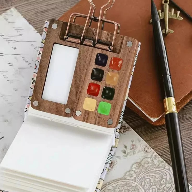Portable Travel Wooden Handmade 8 Grid 0.5ml Watercolor Paint Palette Oil Paints Tray Box Empty Box Art Painting Supplies