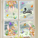 1Set Happy Easter Window Stickers Cartoon Rabbit Easter Eggs Flowers Butterfly Glass Sticker Spring Easter Home Decoration 2024