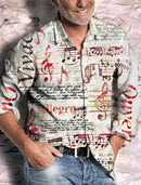 Casual Dark Men's Shirt Button Shirt Long Sleeve Party Autumn Winter Spring Summer 3D Printed Musical Note Lapel Shirt Button