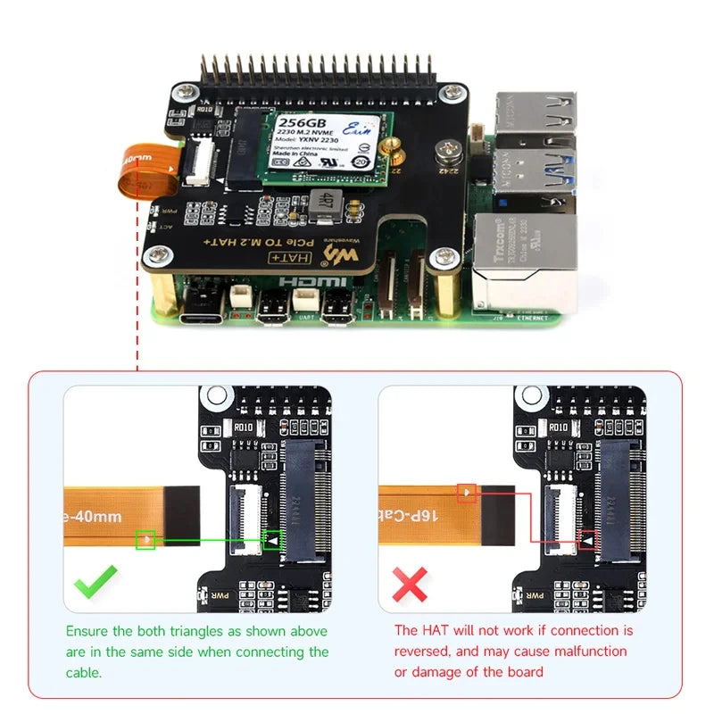 PCIe to M.2 HAT Raspberry Pi 5 NVME High Speed Expansion Board Gen 2 3 with 16P Cable GPIO Header Active Cooler for RPI 5 Pi5