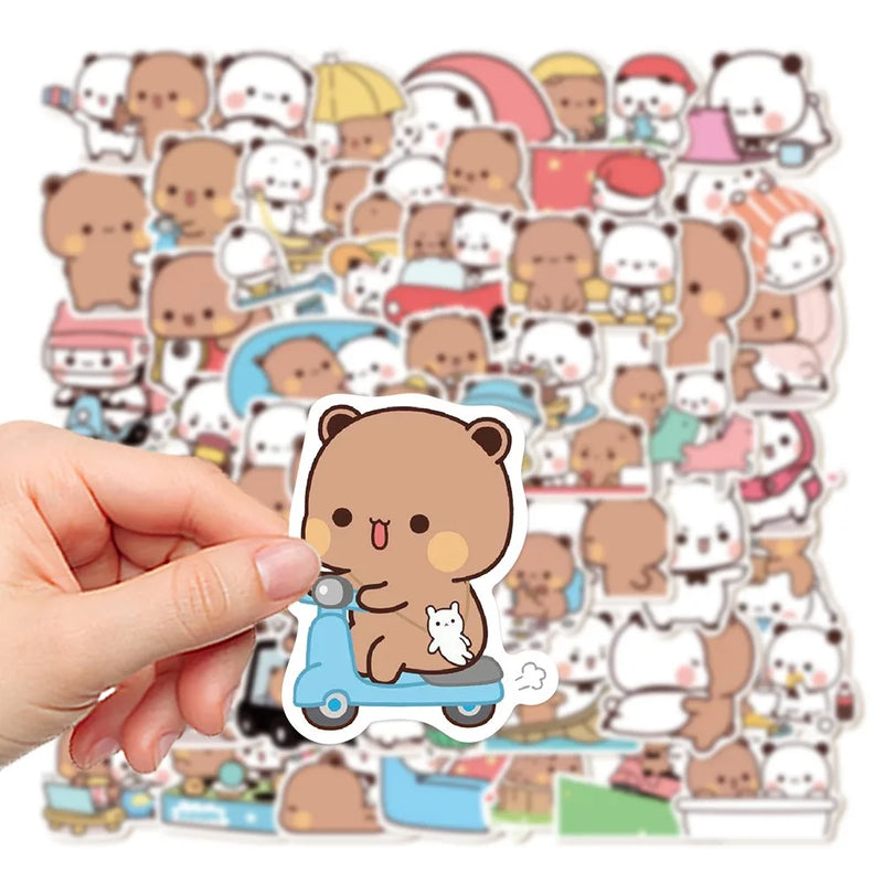 50sheets/set Panda Cute Bear and Panda Stickers Waterproof Bear Bubu Dudu Stickers PVC Cartoon Cartoon Bear and Panda Stickers