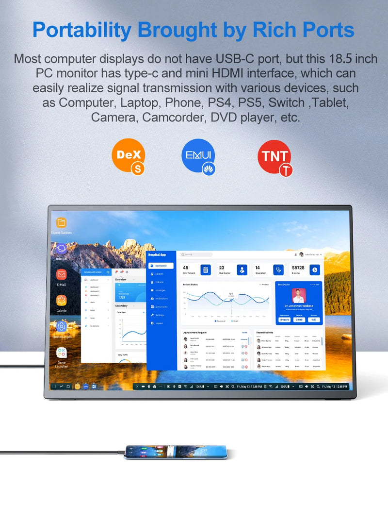 UPERFECT 18.5 Inch Monitor 120HZ FHD HDR IPS Laptop Computer Gaming Display HDMI USB C External Screen With Dual Speakers VESA