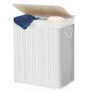 SONGMICS - Laundry Basket with Lid - Bamboo Laundry Basket with 2 Sorting Compartments, Removable Bag, Cotton Handles