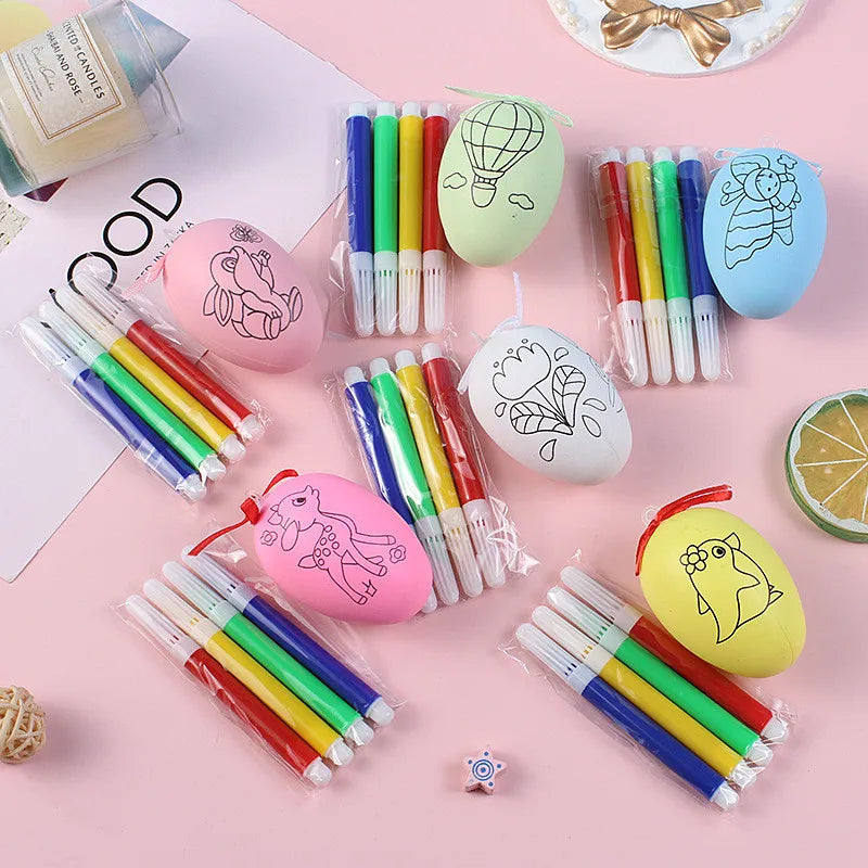 5pcs Easter Random Egg Graffiti Happy Easter Decorations Painted Handmade DIY Eggs Craft Kids Gift Favor Home Decor Easter Party