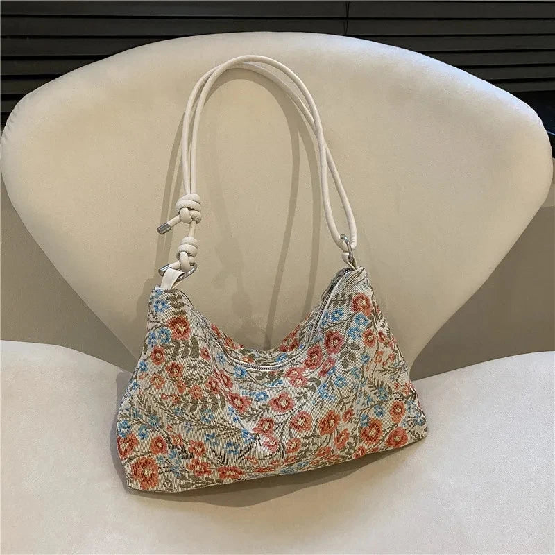 New Fashion Vintage Canvas Hand Bag For Women Elegant Flower Embroidery Casual Tote Bag Shopping Beach Bags Ladies Bags Wallets