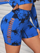 Women Tie Dye Hollow Seamless Yoga Shorts Leggings For High Waist Summer Fitness Running Cycling Sports Push Up Gym Shorts