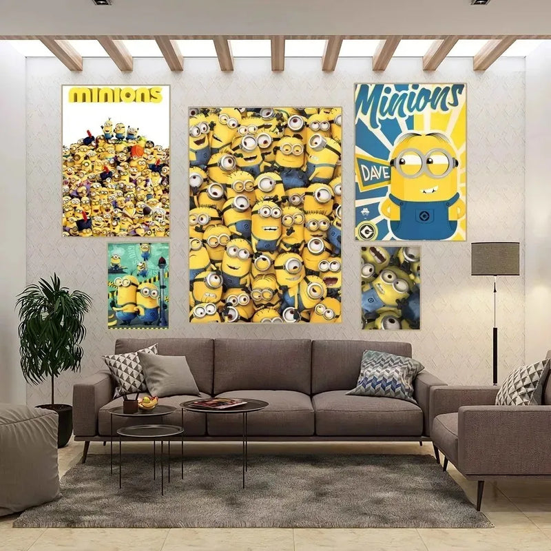 M-Minions Cartoon Cute Poster Home Living Room Decor Aesthetic Art Wall Painting  Canvas Painting