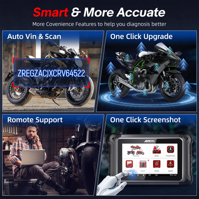 ANCEL MT700 OBD2 Motorcycle Scanner Full System Diagnostic Tool  Oil Reset ABS Bleeding ECU Coding Active Test for Motorcycle