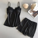 Women's Ice Silk Pajama Suits Fashion V-Neck Lace Stretch Satin Seamless Sexy Lingerie Homewear Pyjamas Shorts Set Sleepwear New