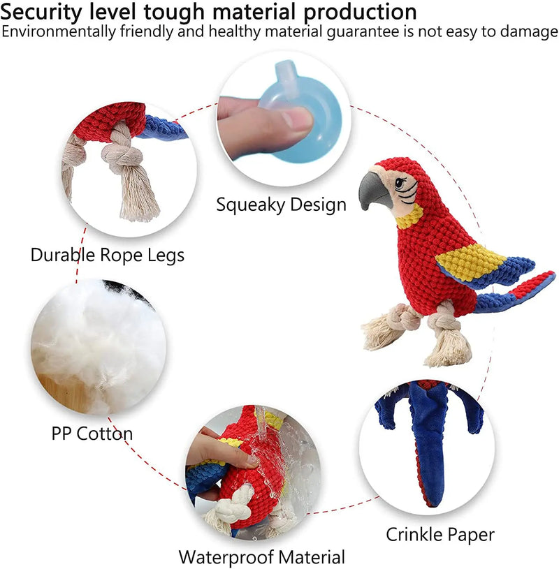 Indestructible Plush Parrot Dog Toy, Squeaky Stuffing Toy, Pet Supplies for Small and Big Dogs