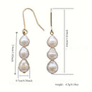 New Fashionable Baroque Freshwater Pearl Earrings. Simple, Elegant And Versatile Long Three-bead Earrings.