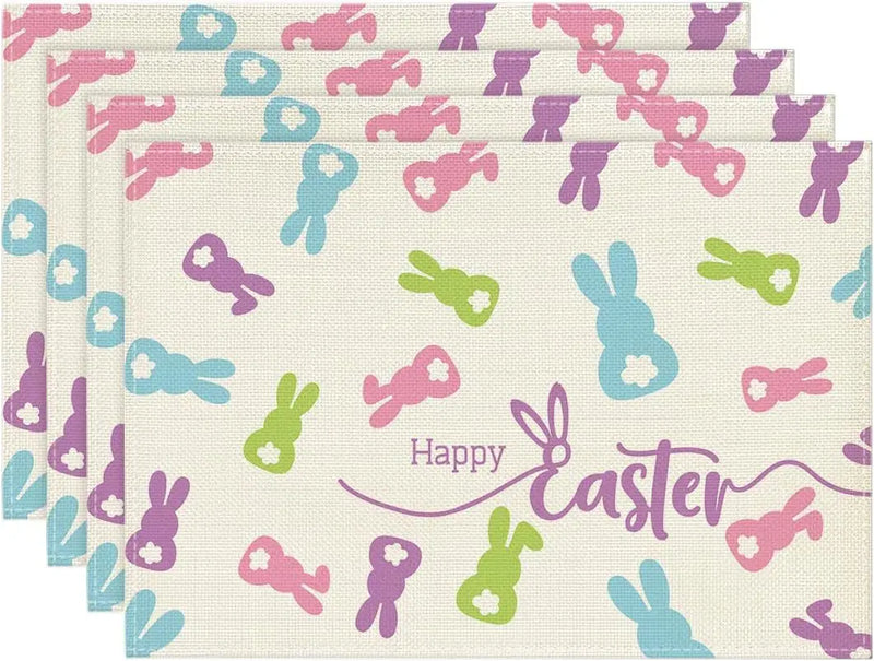 2024 Easter Rabbit Table Runner Linen Bunny Dining Table Cloth Placemat Spring Holiday Happy Easter Decoration for Home Kitchen