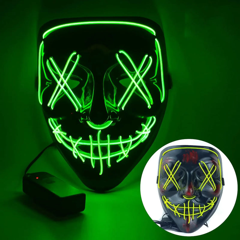 Halloween Masks of Terror Led Face Light Mask Scary Scream Bright Mask for Carnival Halloween Costumes for Men Glow in The Dark