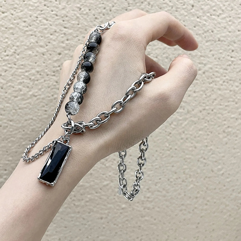 Vnox Stylish Black Stone Choker Necklaces for Men Women, Double Layers Chain Collar,Valentine's Father's Day Birthday Party Gift