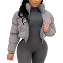 Puffer Jacket Womens Cropped Zip Casual Cotton Coat Up Padding Warm Jackets Winter Coats