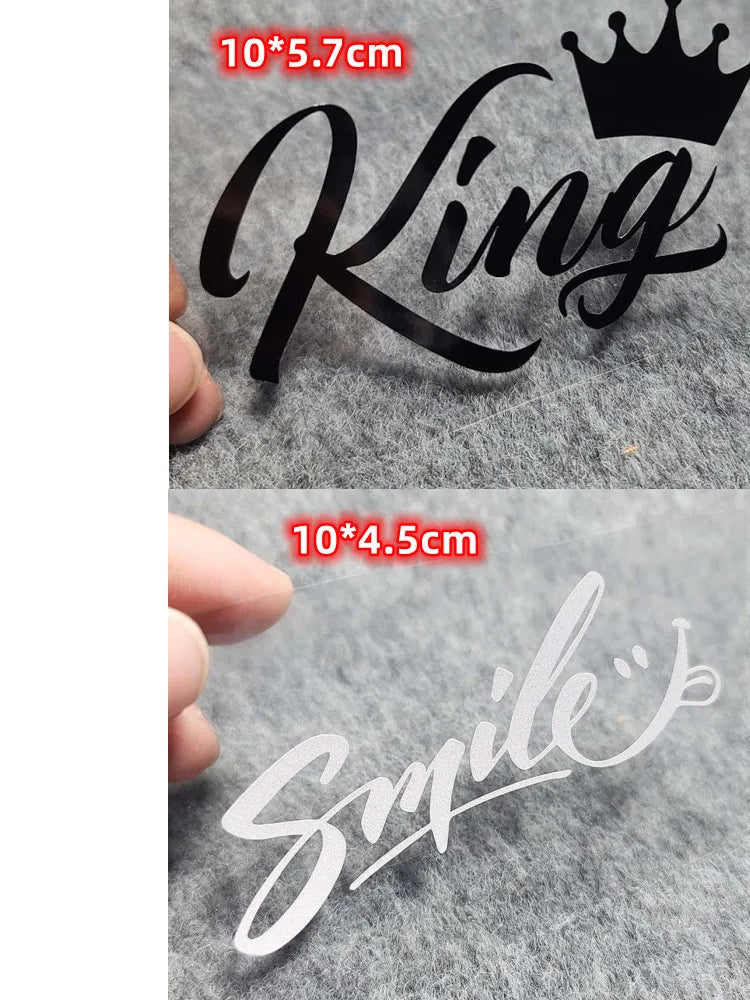Smiling Face King Crown Car Decal Sticker Motorcycle Oil Tank Body Waterproof Funny Reflective Letters Decals Auto Accessories